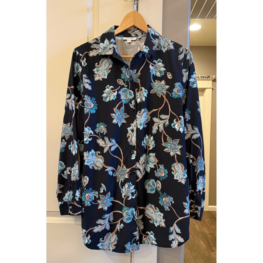Chico's Black/Blue Floral Collared Button Down Blouse LS Size 1.5 (US 10) Office - Picture 8 of 8